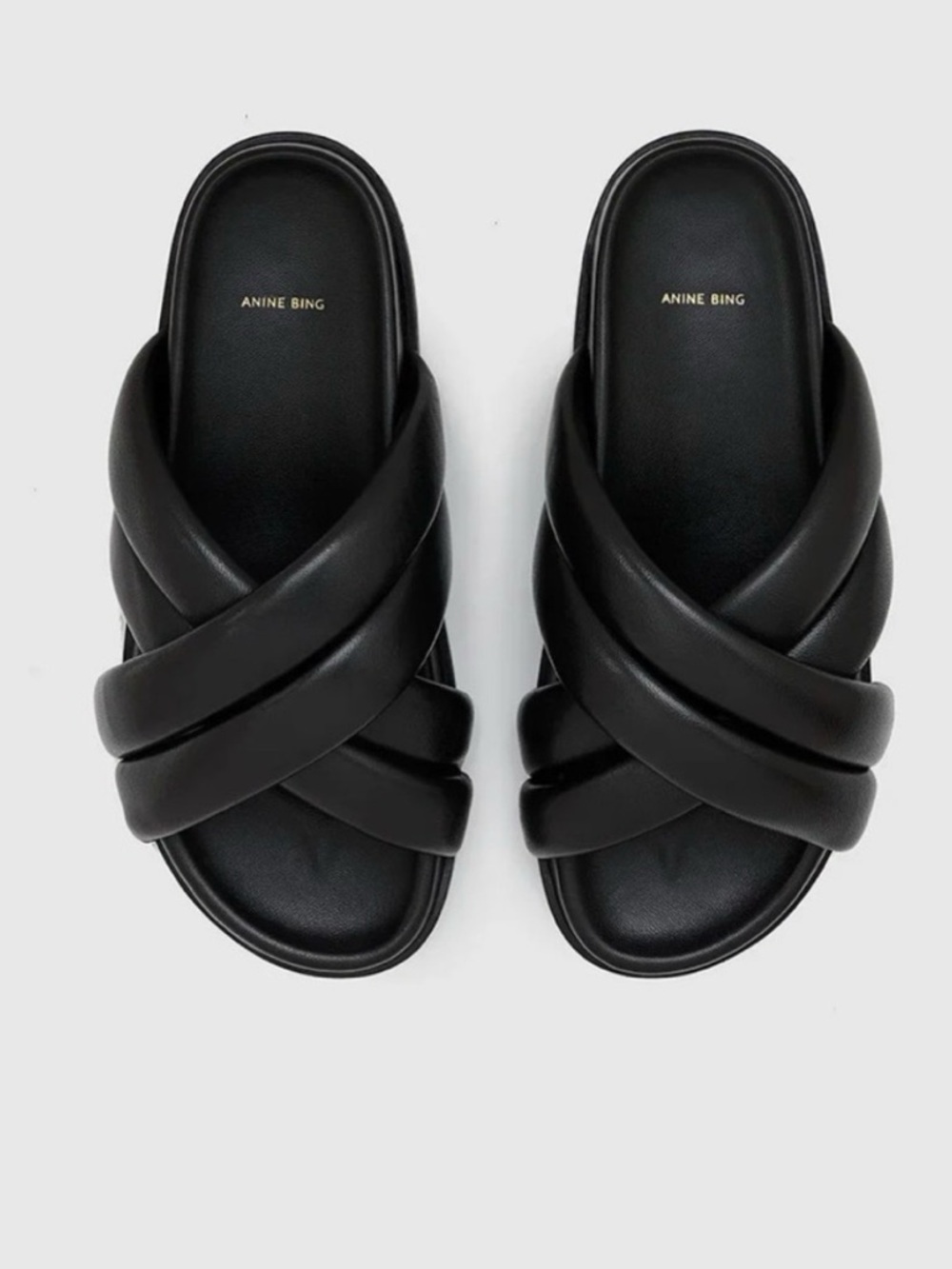 Anine Bing Men's Black Padded Cross-Strap Slide Sandals